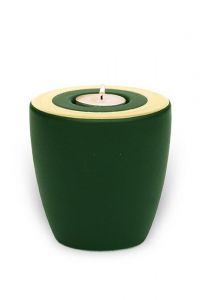 Mini urna para cenizas de cerámica 'Luna' con portavela Jade oro