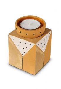 Urna pequeña de cerámica con portavela | marrón mostaza