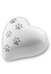 Urna para mascotas corazón blanco con huellas | grande