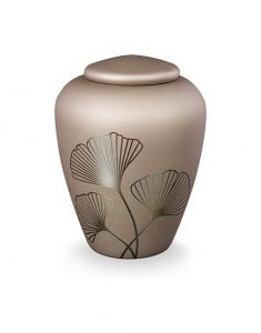 Urna funeraria de vidrio con hojas de ginkgo - símbolo de fuerza y sabiduría