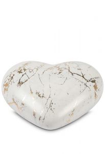 Urna funeraria corazón semi-de pie de porcelana blanco con matices dorados