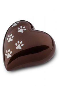Urna para mascotas corazón marrón con huellas | pequeño