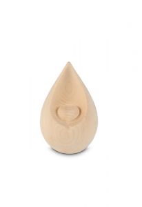 Mini urna para cenizas lágrima con corazón madera de pino