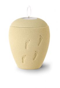 Miniurna ceramica con vela 'Huellas en la arena'