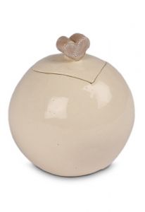 Mini urna para cenizas cerámica blanco antiguo 'Love' con corazón