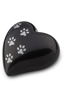 Urna para mascotas corazón negro con huellas | grande
