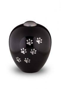 Urna para mascotas ónix negro con huellas | pequeño