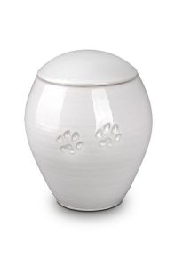 Urna para mascotas de cerámica, blanca, con dos huellas de patitas