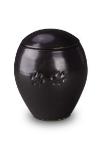 Urna para mascotas de cerámica, negra, con dos huellas de patitas